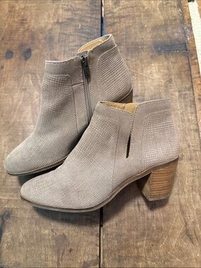 Lucky Brand Women’s Taupe Suede Ankle Booties - Classic Block Heel
